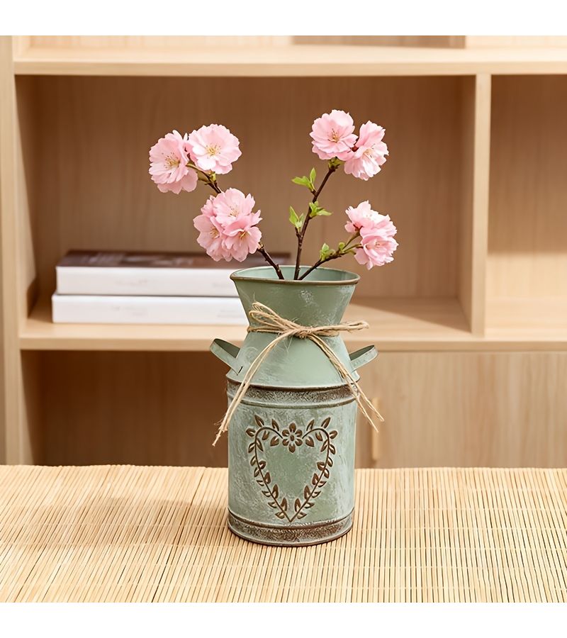Creative Rope Heart Shaped Black Iron Double Eared Vase Desktop Vintage Flower Bucket Dried Flower Arrangement Container For Living Room Entrance Bookshelf Artistic Home Decoration - Image 1