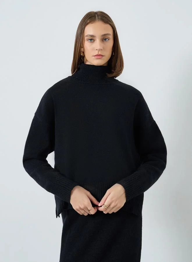 Styli Black Knit Turtle Neck Sweater and Skirt Co-ords