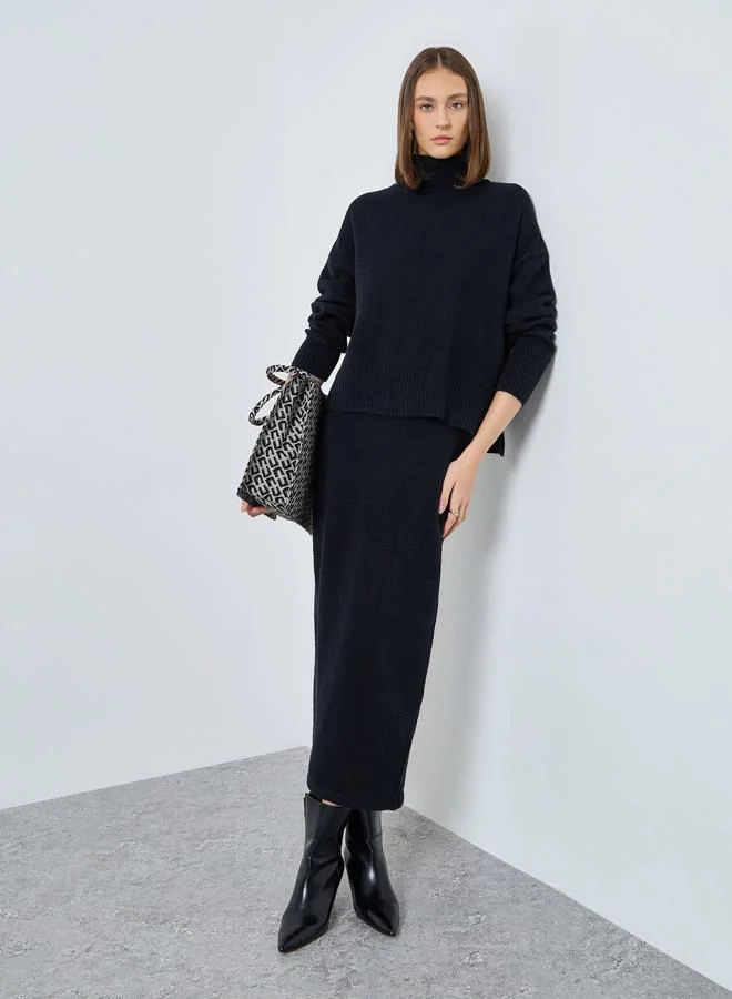 Black Knit Turtle Neck Sweater and Skirt Co-ords