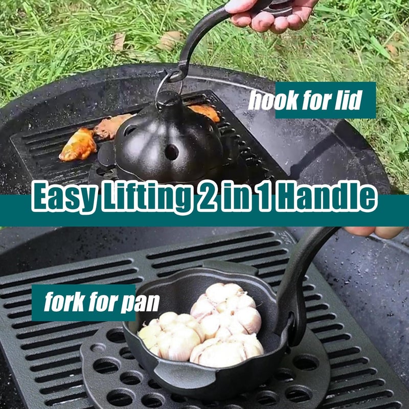 IPROUDER Cast Iron Garlic Roaster with Handle, Smoker Roaster, Garlic Cooker, Garlic Baker, Garlic Roasting Pot, Potato Baker, Mini Cocotte, Used in the Kitchen Oven or Outdoors on a BBQ Grill Stove - Image 5