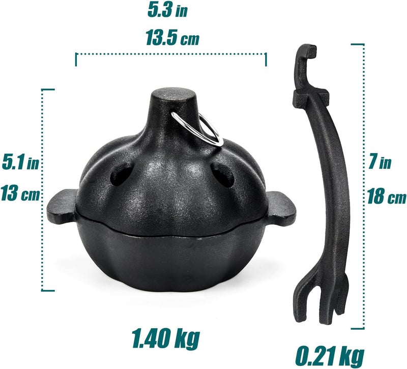 IPROUDER Cast Iron Garlic Roaster with Handle, Smoker Roaster, Garlic Cooker, Garlic Baker, Garlic Roasting Pot, Potato Baker, Mini Cocotte, Used in the Kitchen Oven or Outdoors on a BBQ Grill Stove - Image 2