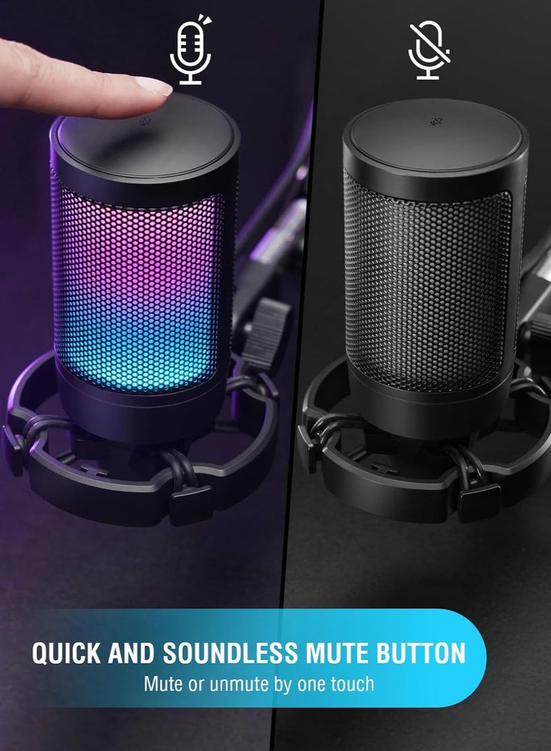 Gaming USB Microphone for PC PS5, Condenser Mic with Quick Mute, RGB Indicator, Tripod Stand, Pop Filter, Shock Mount, Gain Control for Streaming Discord Twitch Podcasts Videos- AmpliGame - Image 3