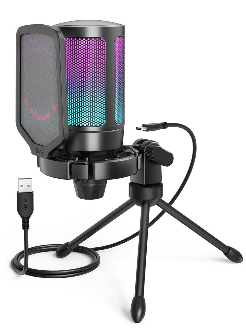 Gaming USB Microphone for PC PS5, Condenser Mic with Quick Mute, RGB Indicator, Tripod Stand, Pop Filter, Shock Mount, Gain Control for Streaming Discord Twitch Podcasts Videos- AmpliGame - Image 1
