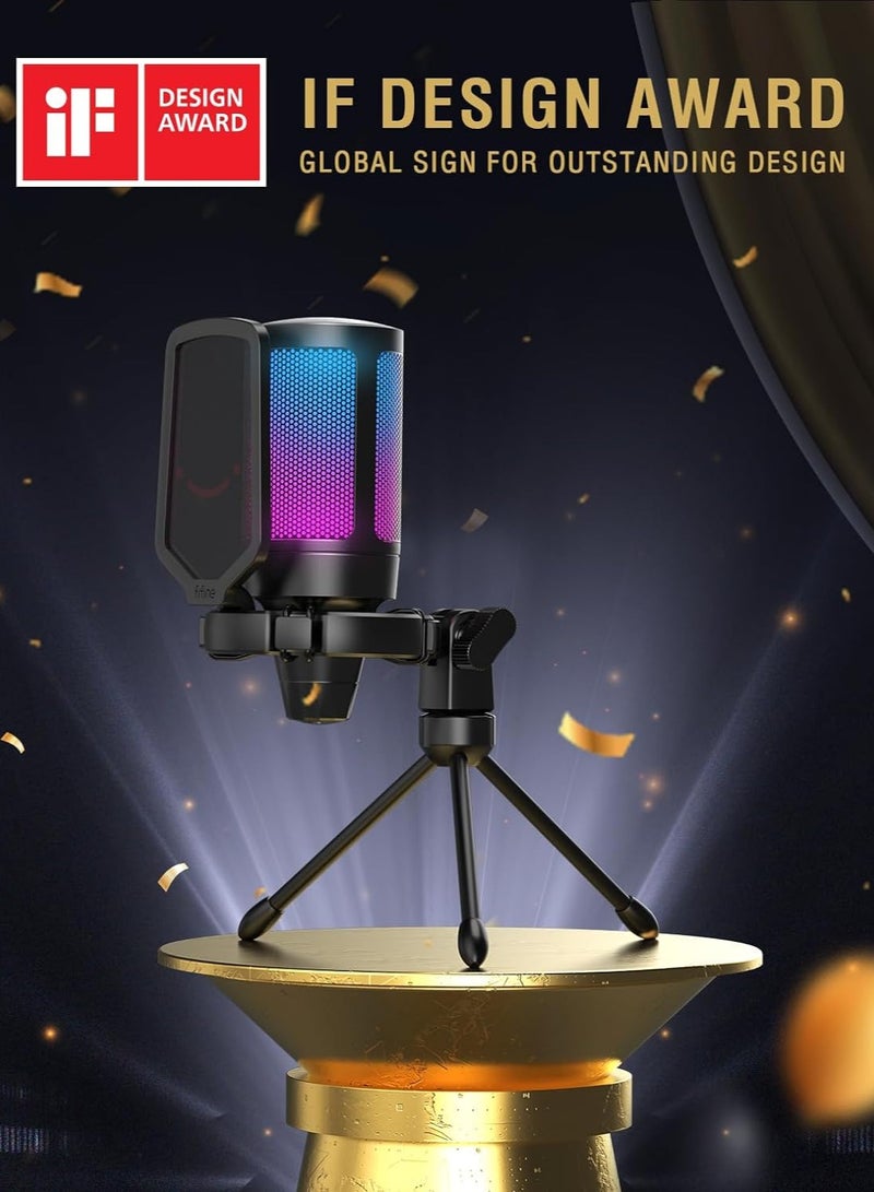 Gaming USB Microphone for PC PS5, Condenser Mic with Quick Mute, RGB Indicator, Tripod Stand, Pop Filter, Shock Mount, Gain Control for Streaming Discord Twitch Podcasts Videos- AmpliGame - Image 2