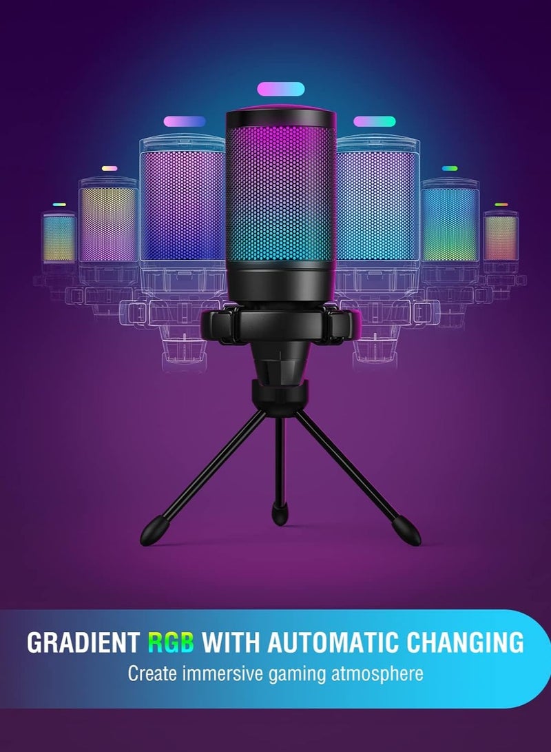 Gaming USB Microphone for PC PS5, Condenser Mic with Quick Mute, RGB Indicator, Tripod Stand, Pop Filter, Shock Mount, Gain Control for Streaming Discord Twitch Podcasts Videos- AmpliGame - Image 5