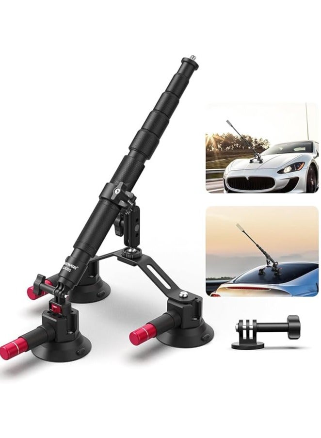 NEEWER Triple Suction Cup Car Mount Kit CA065 with 3-in-1 Extension Pole, Magic Arm & Action Camera Adapter – Compatible with GoPro, Insta360 - Image 1