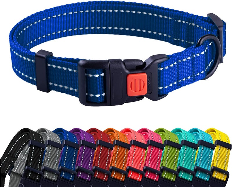 CollarDirect Reflective Dog Collar for a Small, Medium, Large Dog or Puppy with a Quick Release Buckle - Boy and Girl - Nylon Suitable for Swimming (12-16 Inch, Blue) - Image 1