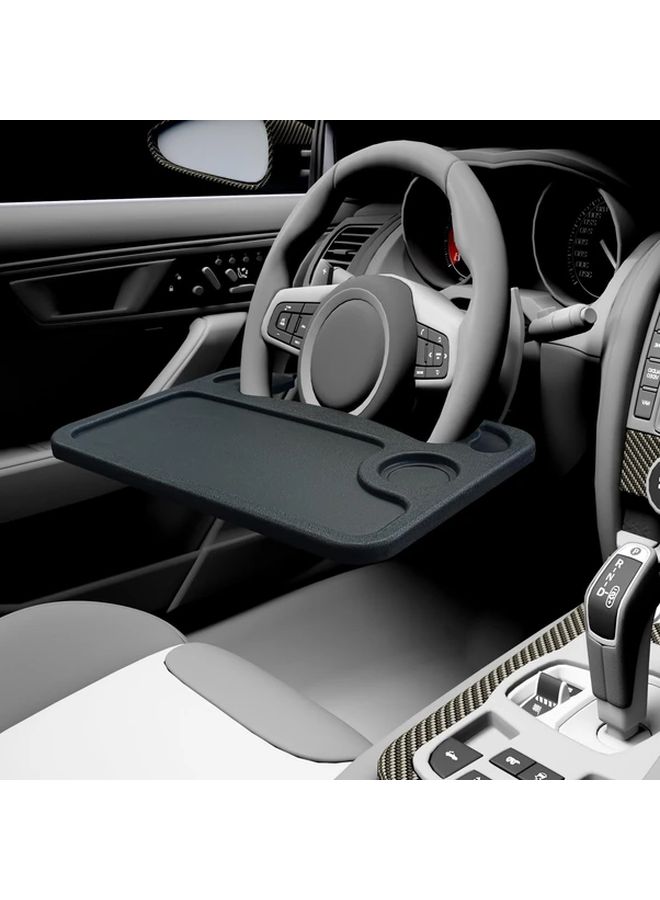 Reversible 3 In 1 Car Steering Wheel Desk Tray With Drink Holder Pen Slot Black - Image 1