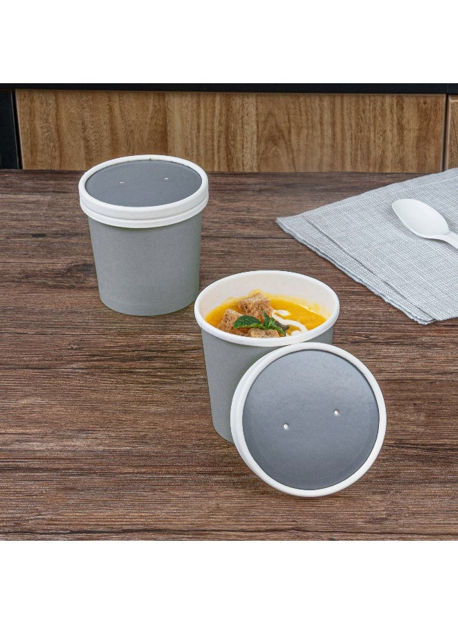 Restaurantware غطاء فقط: أغطية لحاويات الحساء سعة 8/12 أونصة، 200 غطاء مهوى لحاويات الحساء الورقية - أكواب الحساء تباع بشكل منفصل، قابلة للاستخدام في الميكروويف، أغطية ورقية رمادية وبيضاء، للأطعمة الساخنة والباردة - Image 3