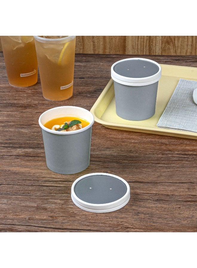 Restaurantware غطاء فقط: أغطية لحاويات الحساء سعة 8/12 أونصة، 200 غطاء مهوى لحاويات الحساء الورقية - أكواب الحساء تباع بشكل منفصل، قابلة للاستخدام في الميكروويف، أغطية ورقية رمادية وبيضاء، للأطعمة الساخنة والباردة - Image 4