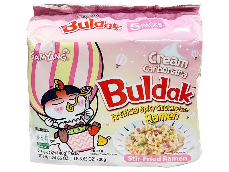 Samyang Buldak Hot Spicy Chicken Flavor Ramen,Korean Stir-Fried Instant Package Noodle Cream Carbonara,1 Bag with 5 Pack,4.93 OZ - Image 1
