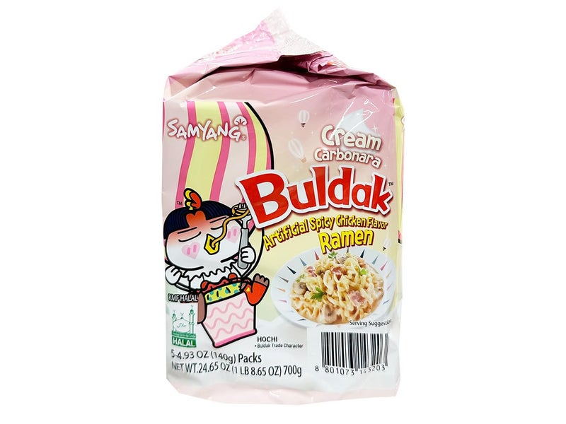 Samyang Buldak Hot Spicy Chicken Flavor Ramen,Korean Stir-Fried Instant Package Noodle Cream Carbonara,1 Bag with 5 Pack,4.93 OZ - Image 2