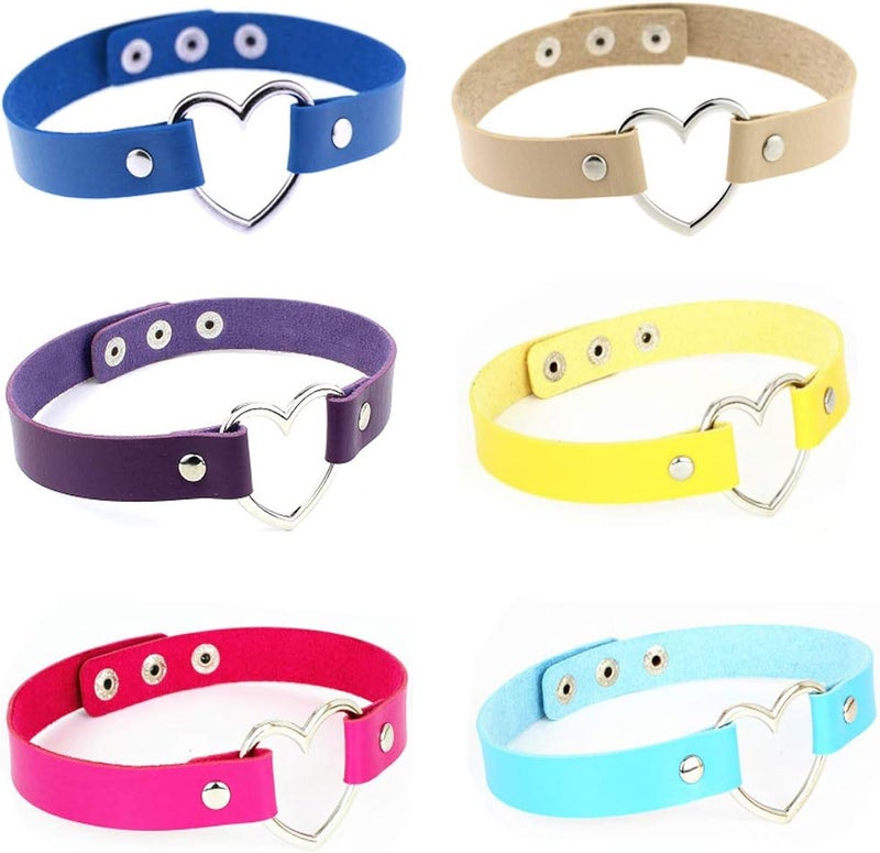 cheekyglo 6Pcs Hot PU Leather Punk Heart Studded Choker Necklace Rivet Buckle Collar Necklace Gift for Women Jewelry - Image 1