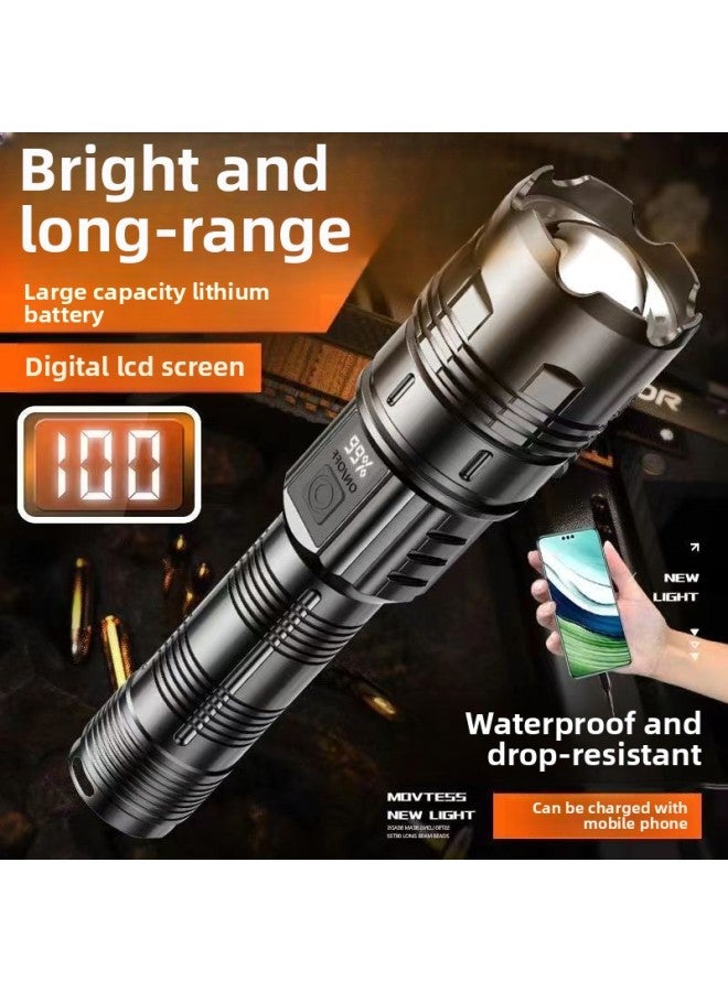 Dedicated Flashlight Outdoor Strong Light Searchlight Digital Display Power Display Waterproof Retractable Focusing 90 Flashlight 50-Product Specifications:Digital Display White Laser Wick (color Box)  - Image 1