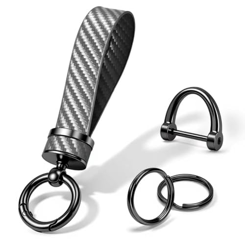 Turcee Carbon Fiber Car KeychainAutomotive Interior Accessories Keychains Leather Car Key FobCar Accessories Key RingAntiLost DRingPremium Grey - Image 1