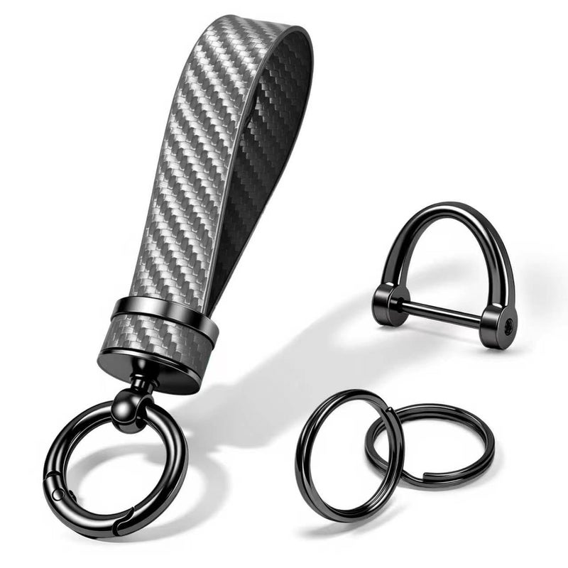 Turcee Carbon Fiber Car KeychainAutomotive Interior Accessories Keychains Leather Car Key FobCar Accessories Key RingAntiLost DRingPremium Grey - Image 3