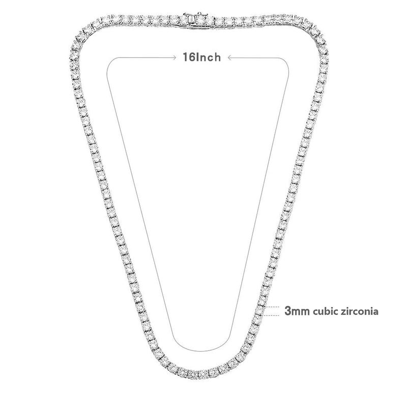 Gemsme 18K White Gold Plated 3.0mm Round Cubic Zirconia Classic Tennis Necklace For Women (16 inch) - Image 3