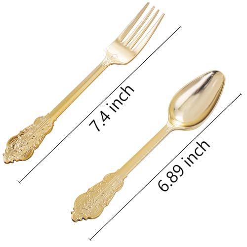 BUCLA 200 Piece Gold Plastic Silverware Baroque Style Gold Plastic Forks and Spoons 100 Forks and 100 Spoons for Weddings Parties Thanksgiving - Image 5