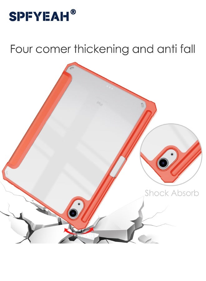 SPFYEAH Case for iPad Mini 7 (7th Gen, 2024) / iPad Mini 6 (6th Gen, 2021), Flip Hybrid Slim Cover with Trifold Stand Pencil Holder, Auto Wake Sleep, Smart Magnetic Cover Clear Acrylic Back Shockproof Case for iPad Mini 7/6 8.3inch, Orange - Image 5