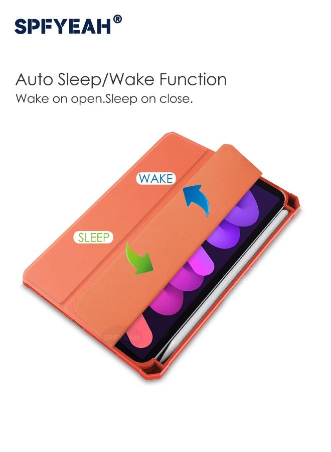 SPFYEAH Case for iPad Mini 7 (7th Gen, 2024) / iPad Mini 6 (6th Gen, 2021), Flip Hybrid Slim Cover with Trifold Stand Pencil Holder, Auto Wake Sleep, Smart Magnetic Cover Clear Acrylic Back Shockproof Case for iPad Mini 7/6 8.3inch, Orange - Image 4