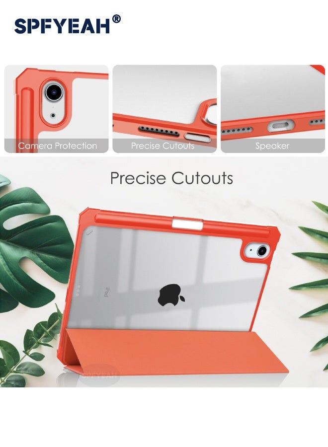 SPFYEAH Case for iPad Mini 7 (7th Gen, 2024) / iPad Mini 6 (6th Gen, 2021), Flip Hybrid Slim Cover with Trifold Stand Pencil Holder, Auto Wake Sleep, Smart Magnetic Cover Clear Acrylic Back Shockproof Case for iPad Mini 7/6 8.3inch, Orange - Image 3