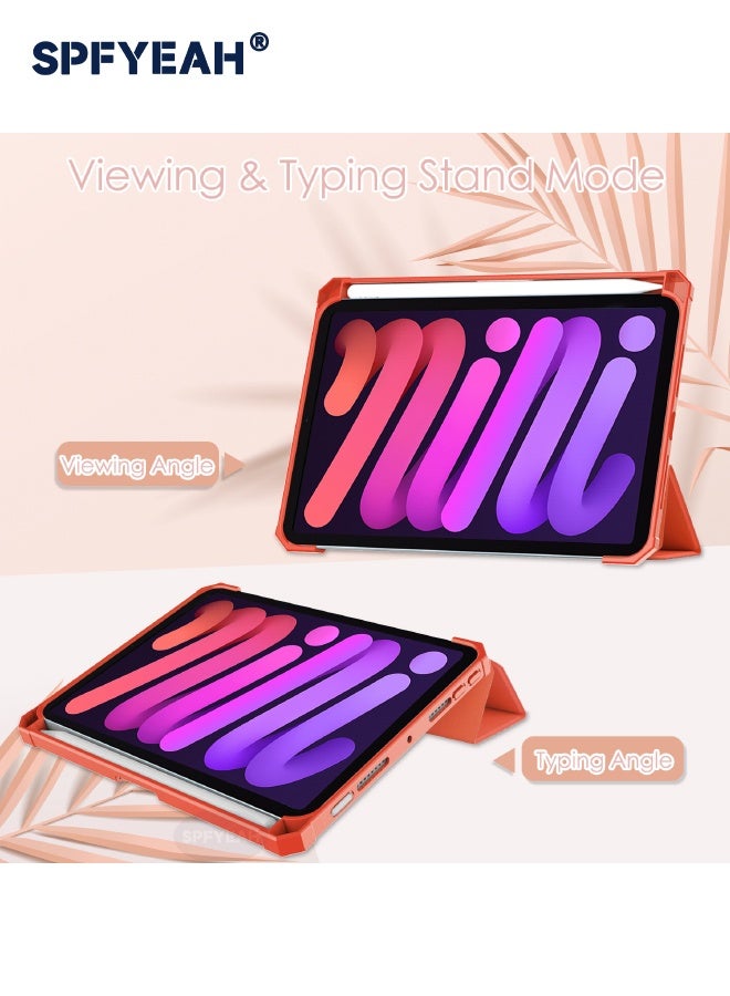 SPFYEAH Case for iPad Mini 7 (7th Gen, 2024) / iPad Mini 6 (6th Gen, 2021), Flip Hybrid Slim Cover with Trifold Stand Pencil Holder, Auto Wake Sleep, Smart Magnetic Cover Clear Acrylic Back Shockproof Case for iPad Mini 7/6 8.3inch, Orange - Image 2