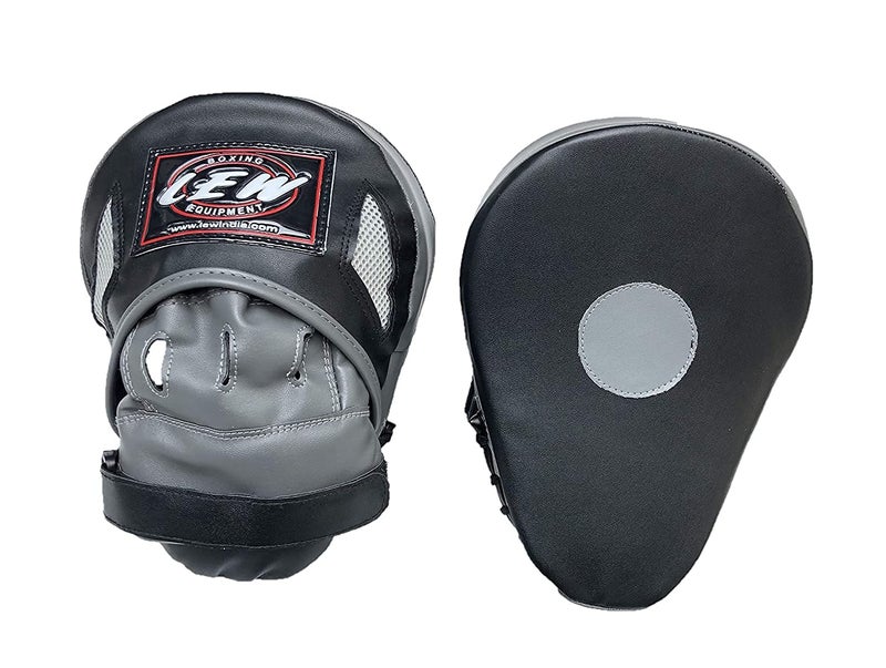 LEW Boxing Focus Pads – Curved Maya Hide Leather Hook & Jab Target Mitts for MMA, Muay Thai, Kickboxing – Hand Pads for Sparring & Punch Training (Black & Grey) - Image 1