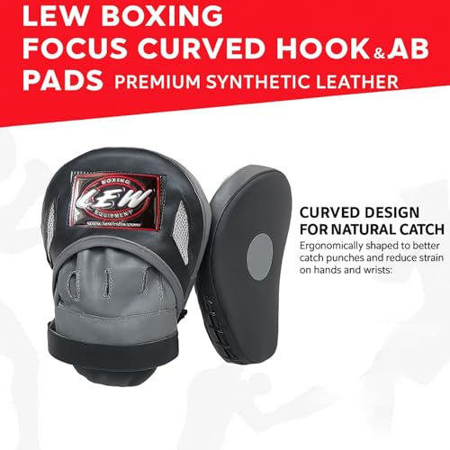 LEW Boxing Focus Pads – Curved Maya Hide Leather Hook & Jab Target Mitts for MMA, Muay Thai, Kickboxing – Hand Pads for Sparring & Punch Training (Black & Grey) - Image 3