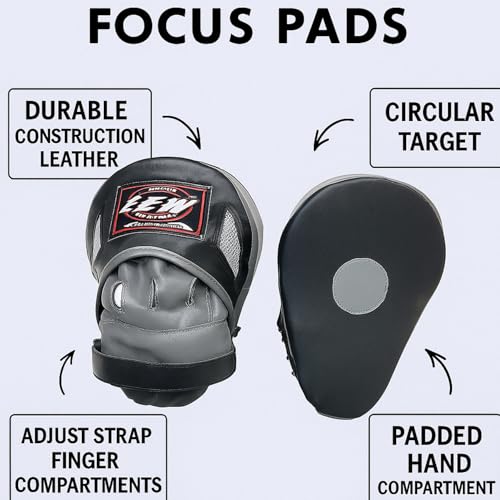 LEW Boxing Focus Pads – Curved Maya Hide Leather Hook & Jab Target Mitts for MMA, Muay Thai, Kickboxing – Hand Pads for Sparring & Punch Training (Black & Grey) - Image 2
