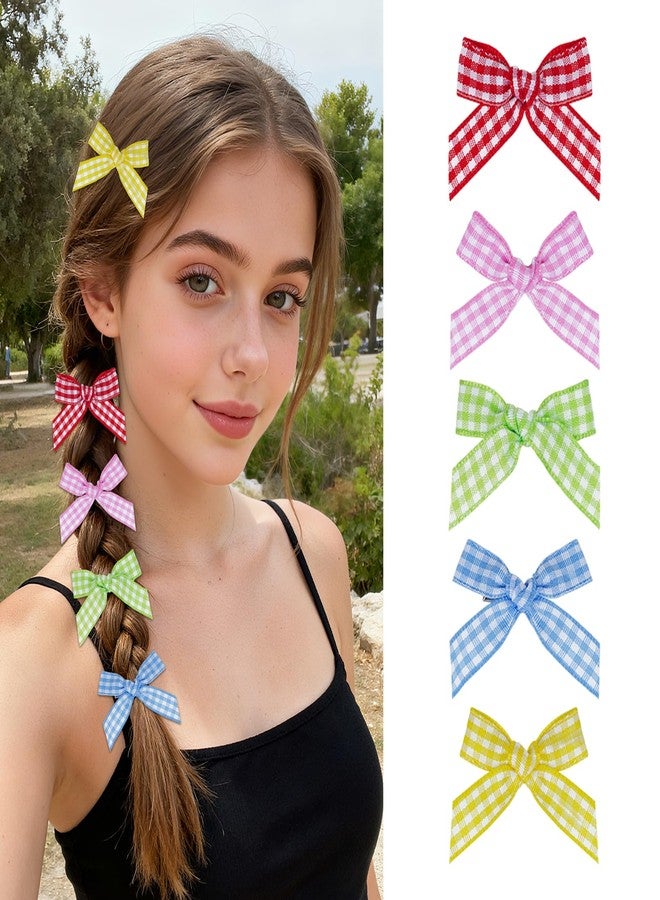 Fengek 30 Pcs Plaid Mini Bows for Hair, Cute Small Hair Bow Clips for Girls & Women, Non-Slip Mini Hair Bows for Daily Accessories - Image 1