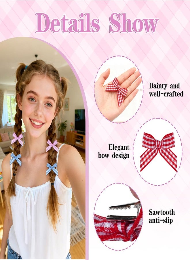 Fengek 30 Pcs Plaid Mini Bows for Hair, Cute Small Hair Bow Clips for Girls & Women, Non-Slip Mini Hair Bows for Daily Accessories - Image 3