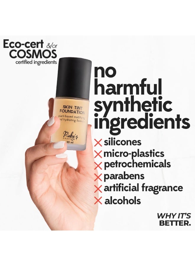 Ruby's Organics أساس سائل من RUBY's ORGANICS لمكياج الوجه - مقاوم للماء، تغطية كاملة، قابل للمزج، يدوم طويلاً، لمسة نهائية غير لامعة وخالي من المسام، للبشرة العادية إلى الدهنية، نباتي، خالي من البارابين والسيليكون، درجة Md2.5، 30 مل - Image 3