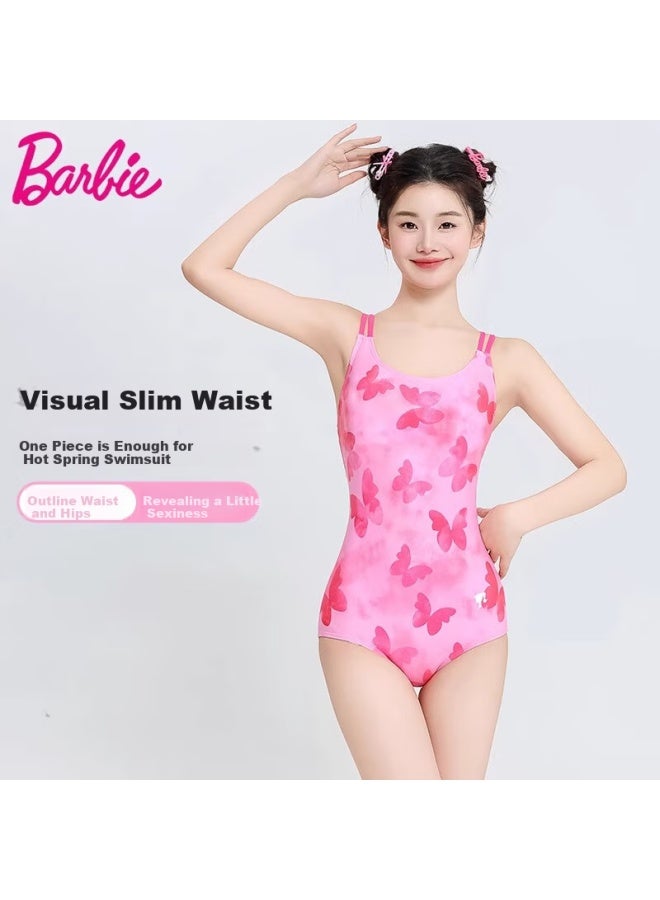 Barbie Women's Racing Swimsuit Women's One-piece Triangle Printed Open Back Swimming Pool Special Professional Training Swimwear - Image 1