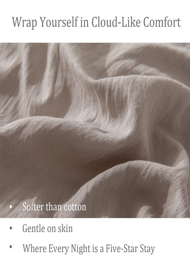 Bedorm Taupe Duvet Cover Set Queen Ruffle Bedding Set Pleat Ruffled Shabby Chic Comforter Cover Extra Soft & Easy Care Boho Duvet Cover with Zipper Closure - Image 5