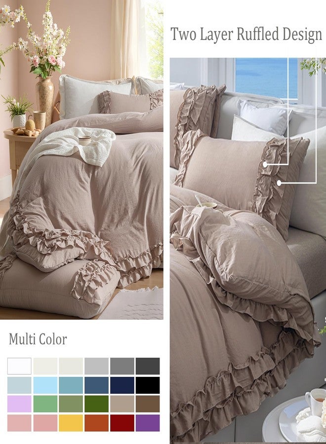 Bedorm Taupe Duvet Cover Set Queen Ruffle Bedding Set Pleat Ruffled Shabby Chic Comforter Cover Extra Soft & Easy Care Boho Duvet Cover with Zipper Closure - Image 4