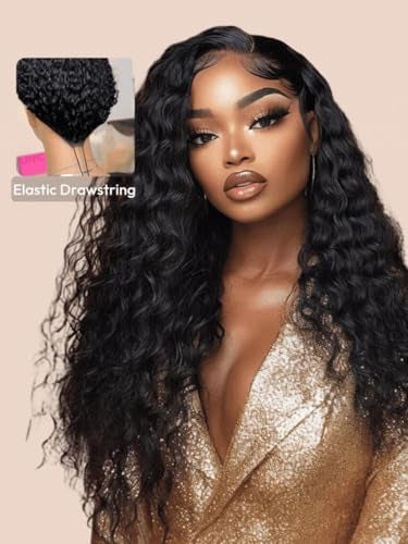 UNICE Water Wave 7x5 Bye Bye Knots Lace Front Wigs Human Hair with Drawstring Pre Everything Glueless Wig Pre Plucked Pre Cut Bleached Knots Put on and Go Wig Natural Hairline 150 Density 16 inch - Image 3