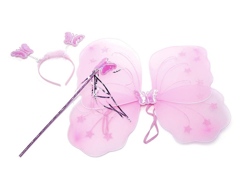 Futurekart Fairy Butterfly Wings Costume for Baby Girl 3 in 1 Set (Pink) - Image 1