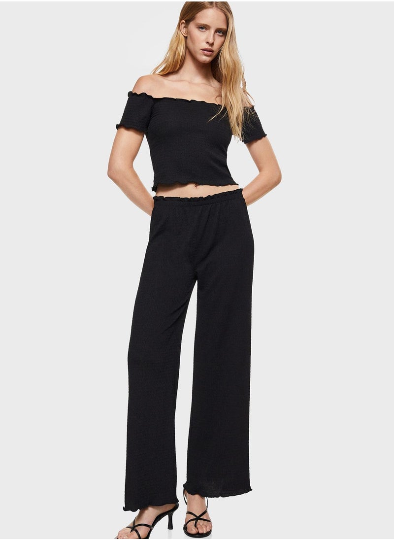 MANGO - Ribbed Bardot Crop Top - Image 1