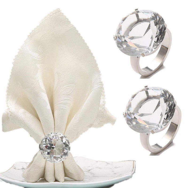 FKSWTV Bling Big Diamond Ring Napkin Rings Set of 6 Crystal Rhinestone Sparkle Bling Huge Napkin Holders Heavy Sturdy Summer Wedding Engagement Decoration Silver 6 - Image 3