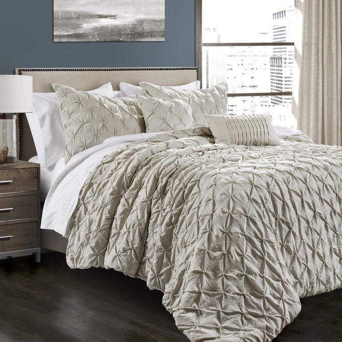 RAVELLO PINTUCK COMFORTER SET LUXE 5 PIECE TEXTURED BEDDING SET TRADITIONAL GLAM FARMHOUSE INSPIRED BEDROOM DECOR FULL QUEEN WHEAT