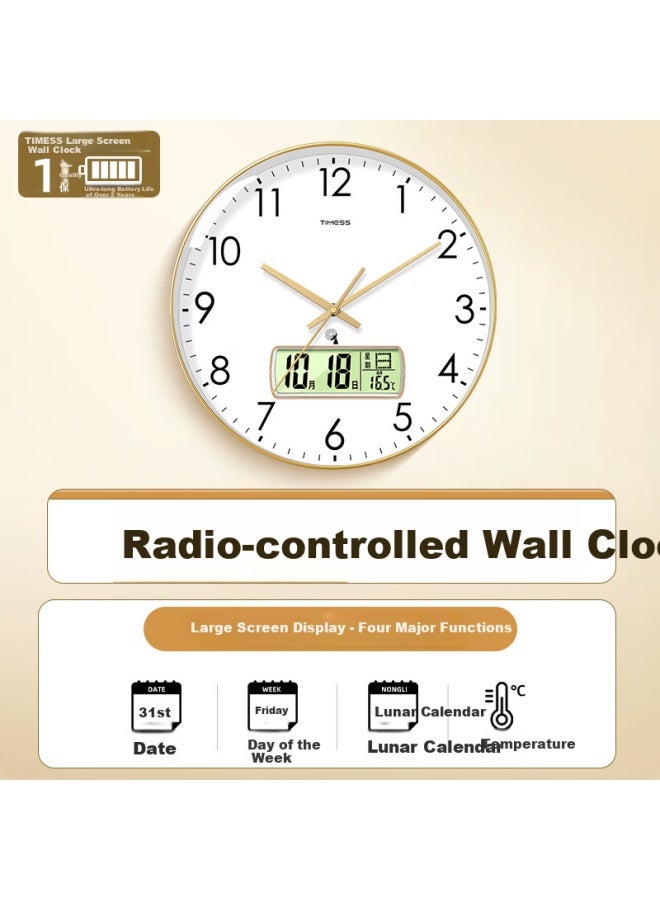 TIMESS Wall Clock Living Room Clock Simple Household Temperature Perpetual Calendar Radio-Controlled Clock Hanging Wall Clock 36Cm - Image 4