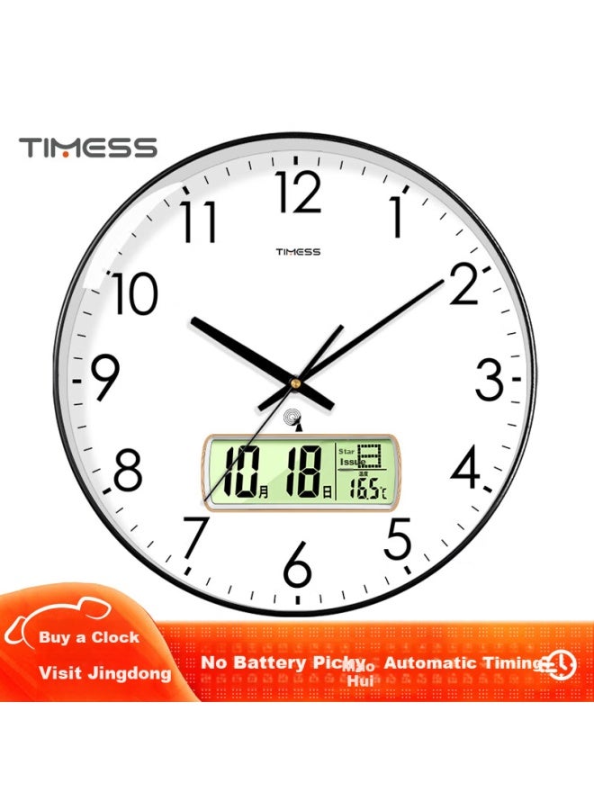 TIMESS Wall Clock Living Room Clock Simple Household Temperature Perpetual Calendar Radio-Controlled Clock Hanging Wall Clock 36Cm - Image 1