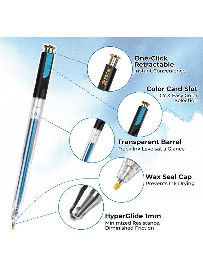 ZSCM Retractable Glitter Gel Pens, 12 Colors Large Capacity Blue Glitter Metallic Gel Ink Pen, 1 mm Fine Point Smooth Writing Color Pens for Adult Coloring Book Note Taking Aesthetic Art Supplies - Image 2