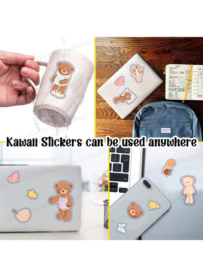 فنبلاست مجموعة ملصقات FunBlast PVC Kawaii من 16 ورقة (100 قطعة) DIY ثلاثية الأبعاد للفتيات، ملصقات جمالية، تدوين اليوميات، سجل القصاصات، لطيفة (Softbear-4 × 4 = 16 ورقة ذاتية اللصق، جدار، 10 سم، 19 سم) - Image 5