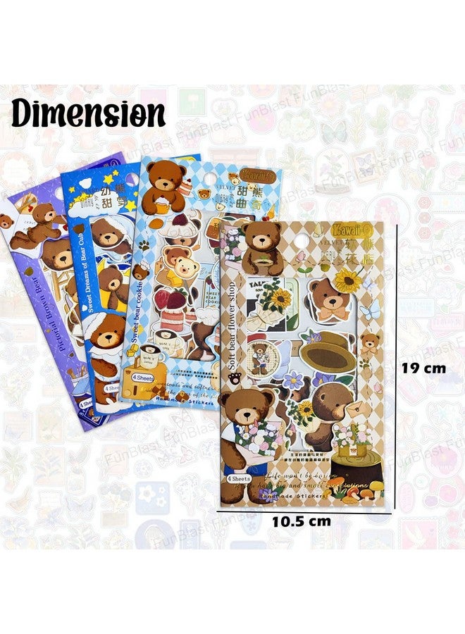 فنبلاست مجموعة ملصقات FunBlast PVC Kawaii من 16 ورقة (100 قطعة) DIY ثلاثية الأبعاد للفتيات، ملصقات جمالية، تدوين اليوميات، سجل القصاصات، لطيفة (Softbear-4 × 4 = 16 ورقة ذاتية اللصق، جدار، 10 سم، 19 سم) - Image 2