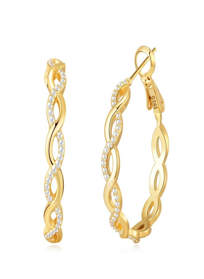 Senteria 925 Sterling Silver Earrings Hoops for Women Lightweight Twisted Hoop Earrings With Cubic Zirconia Hypoallergenic Hoops Earrings for Girls (20/30/40MM), Gold T-20, Cubic Zirconia, Cubic - Image 1