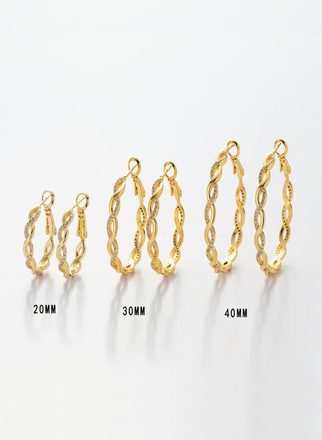 Senteria 925 Sterling Silver Earrings Hoops for Women Lightweight Twisted Hoop Earrings With Cubic Zirconia Hypoallergenic Hoops Earrings for Girls (20/30/40MM), Gold T-20, Cubic Zirconia, Cubic - Image 5
