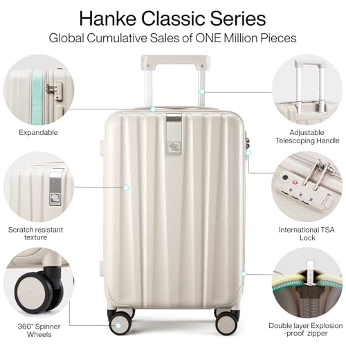 Hanke 20 Inch Expandable Carry on Luggage 22x14x9 Airline Approved Lightweight PC Hard Shell Suitcases with Wheels Travel Luggage Rolling Suitcase Travel Luggage Bag for Weekender(Ivory White) - Image 5