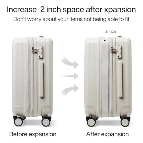 Hanke 20 Inch Expandable Carry on Luggage 22x14x9 Airline Approved Lightweight PC Hard Shell Suitcases with Wheels Travel Luggage Rolling Suitcase Travel Luggage Bag for Weekender(Ivory White) - Image 3