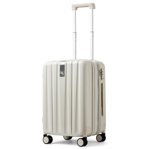 Hanke 20 Inch Expandable Carry on Luggage 22x14x9 Airline Approved Lightweight PC Hard Shell Suitcases with Wheels Travel Luggage Rolling Suitcase Travel Luggage Bag for Weekender(Ivory White) - Image 1